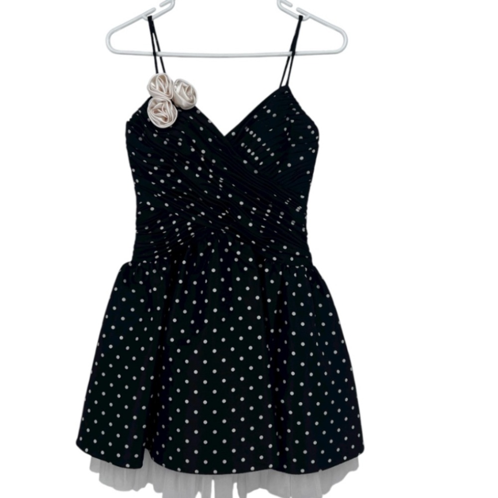 Hailey Logan by Adrianna Papell Black and Cream Polka Dot Mini Dress Size 3/4